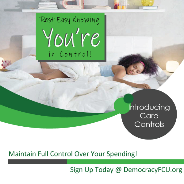 Rest easy knowing you are in full control. Introducing card controls. Sign up today!
